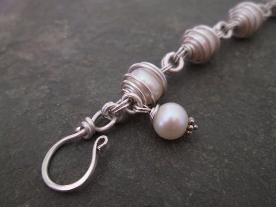 Pearl Bracelet - Pearl Jewellery, Wire Wrapped Jewellery, Wedding