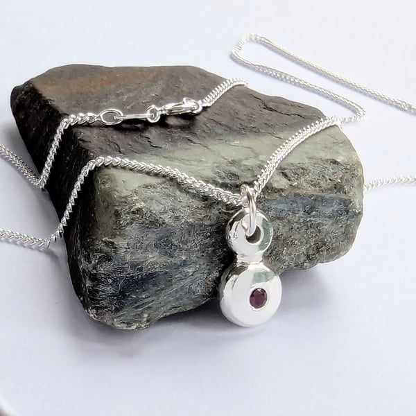 Natural Ruby Recycled HANDMADE Sterling Silver Pebble Ruby Pendant