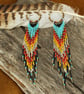 Unique Brass Hoop Native American Style Dangle Beaded Earrings Sunset or Sunrise