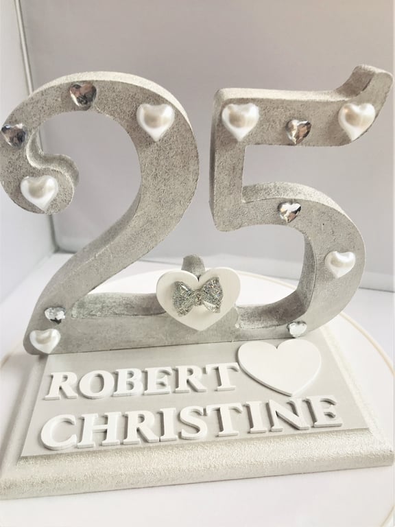 Personalized Silver 25th Anniversary Wooden Plaque, Bespoke Gift