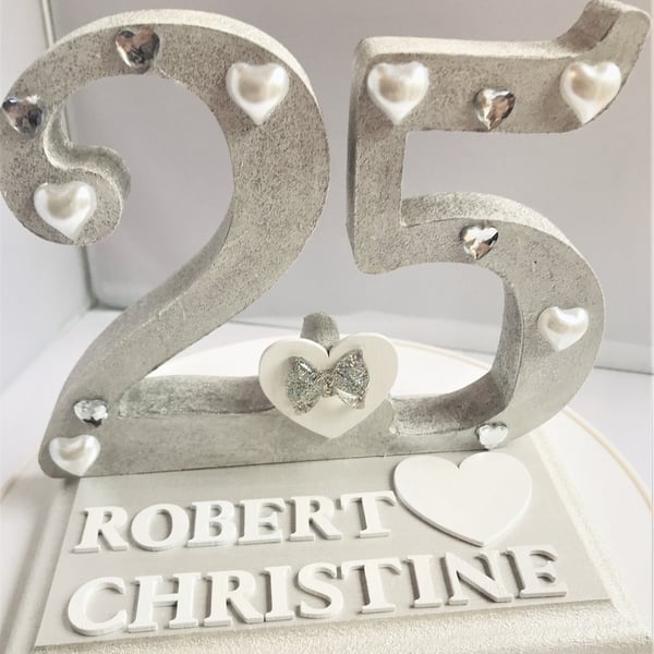 Personalized Silver 25th Anniversary Wooden Plaque, Bespoke Gift