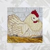 Chicken birthday card - chicken sitting on hay nest