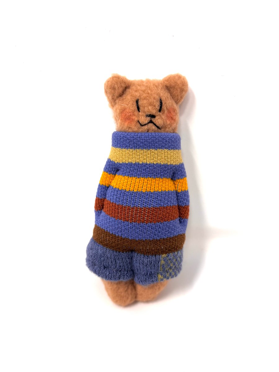 Miniature Pocket Pal Teddy Bear (Blue Striped Jumper) 