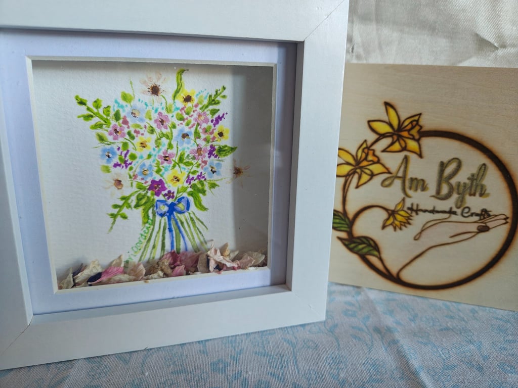 Beautiful flowers, framed and decorated watercolour painting