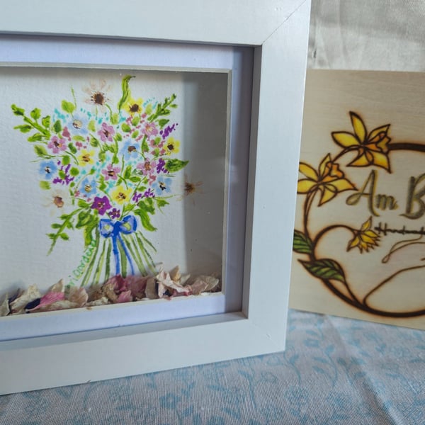 Beautiful flowers, framed and decorated watercolour painting