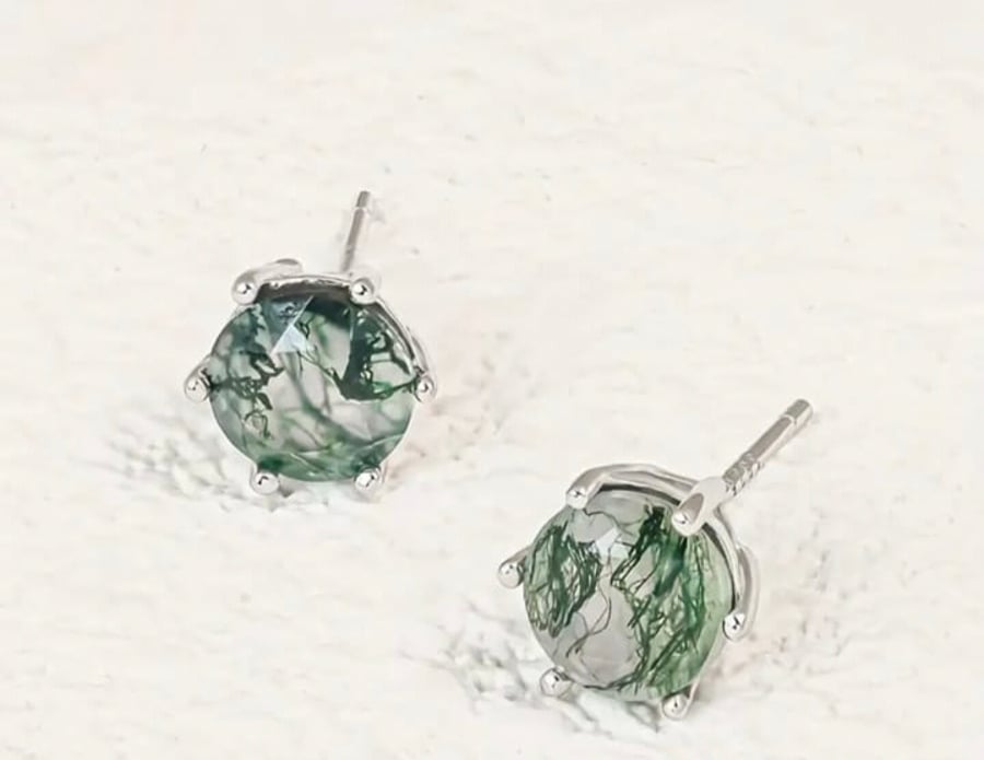 Natural Moss Agate stone S925 Silver Earrings For Christmas Gift