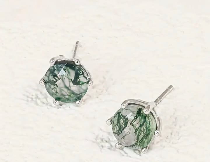 Natural Moss Agate stone S925 Silver Earrings For Christmas Gift