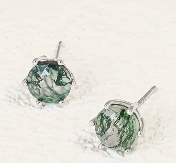 Natural Moss Agate stone S925 Silver Earrings For Christmas Gift