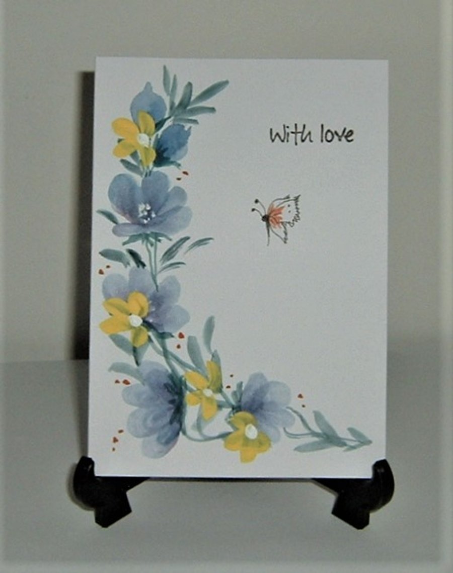 original hand painted floral greetings card ( ref F 802 )