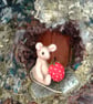 Strawberry mouse miniature jointed collectable with a silk embroidered leaf - Image 10