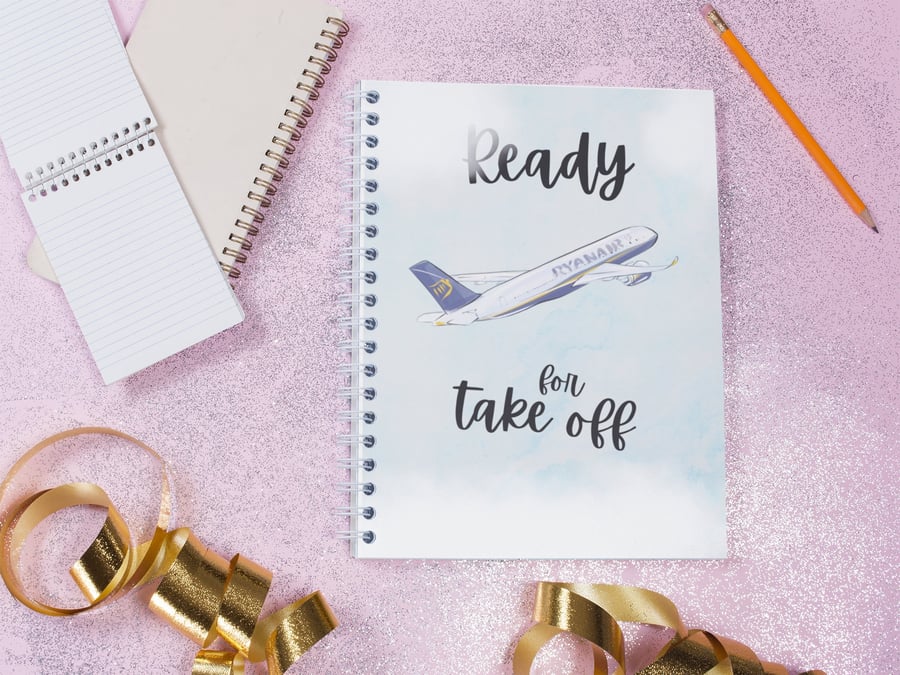 Any Airline Ready For Take Off Cabin Crew Notebook Flight Attendant, Pilot Gift 
