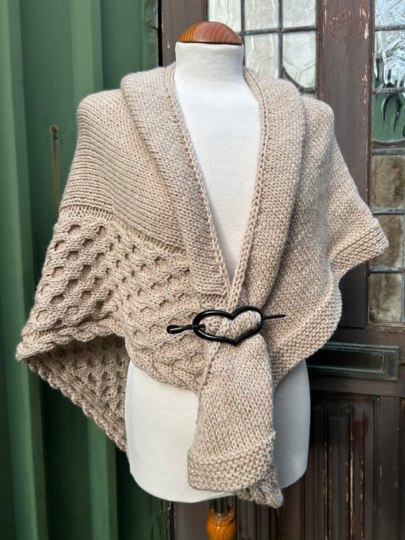 One of a kind Handknitted Triangle Honeycomb Textured Wrap Shawl Scarf