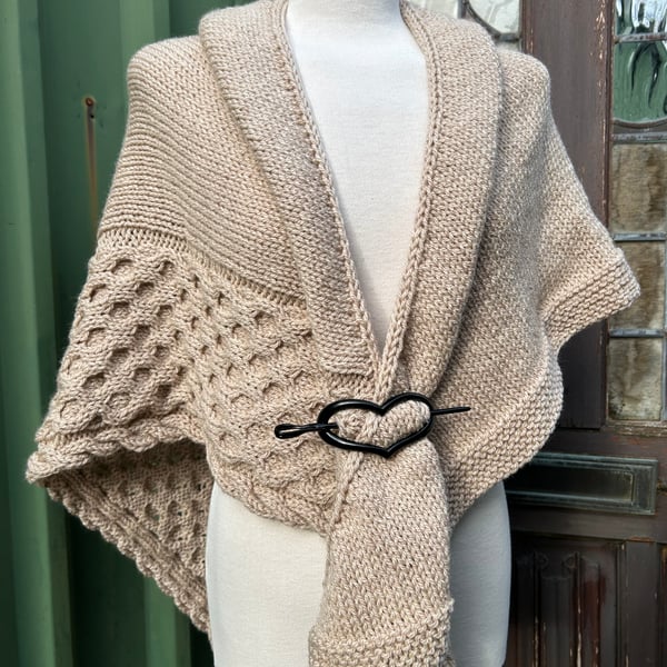 One of a kind Handknitted Triangle Honeycomb Textured Wrap Shawl Scarf