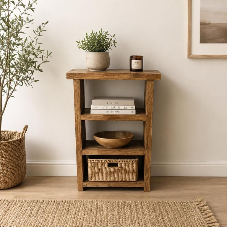 Handmade Rustic Wooden Hallway Cabinet: Farmhouse Console Table with Bookshelf H