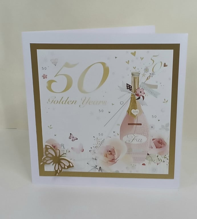 Golden Anniversary Card, Pink Champagne 