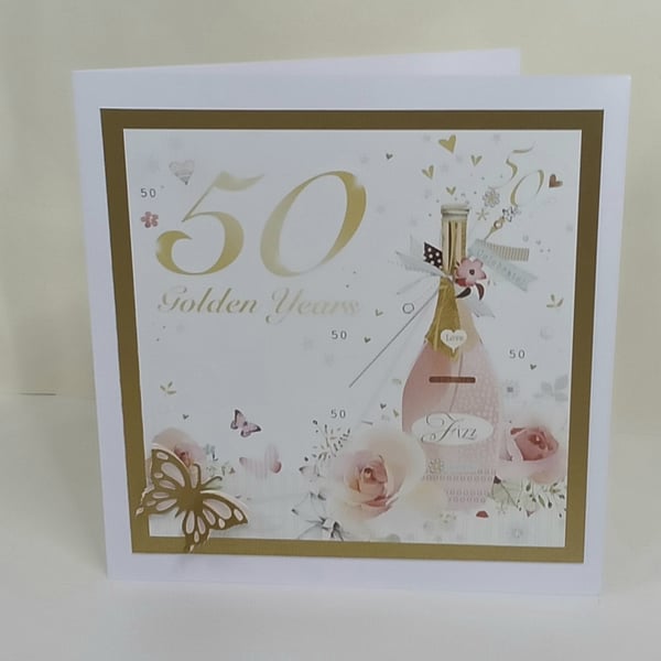 Golden Anniversary Card, Pink Champagne 