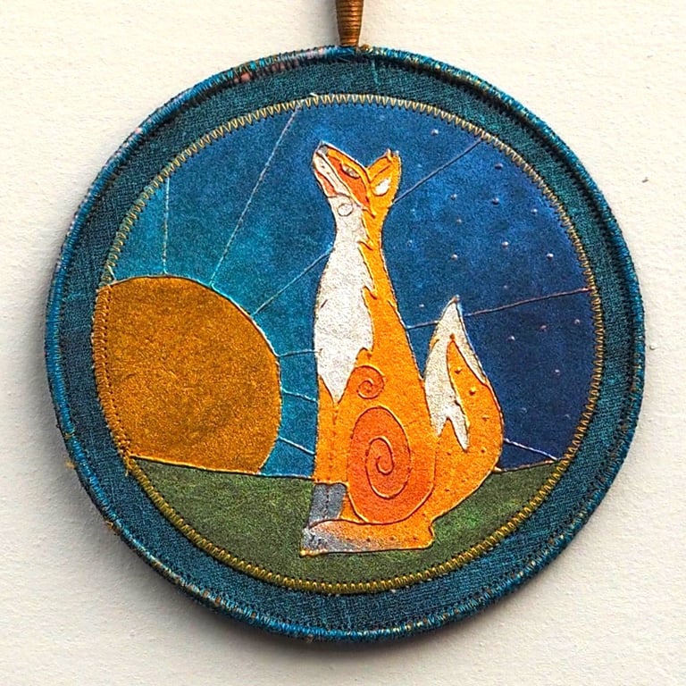 FXPM007-Mandala Wall Hanging-15cm diameter-Pearl Blue-Orange-Old Gold-green