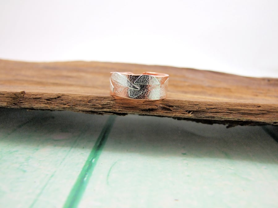 Copper and Sterling Silver Wide Band Fusion Ring. UK Medium Fit, Unisex