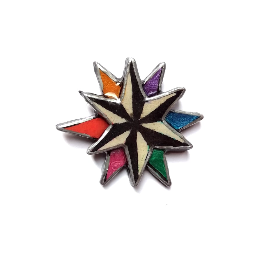 Large Statement Twelve Point star Rainbow Glitter Brooch by EllyMental