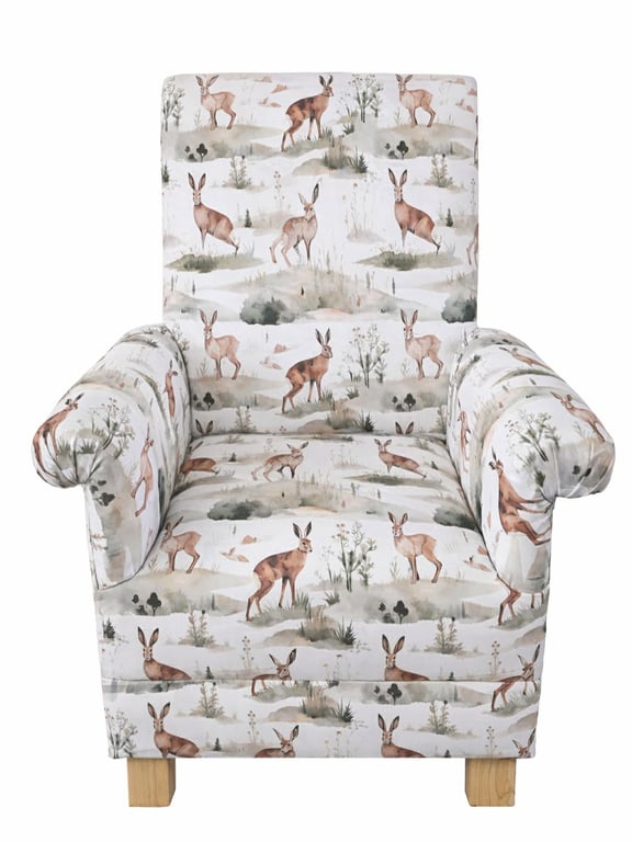 Nursery Chair Spring Hares Fabric Adult Armchair Bedroom Animals Small Handmade