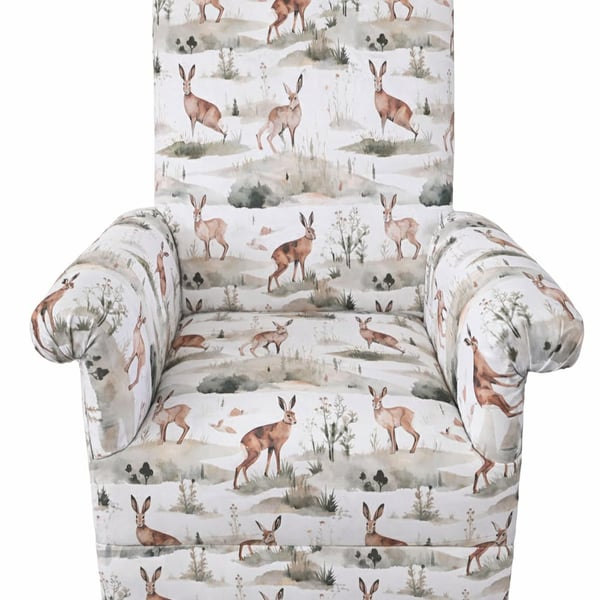 Nursery Chair Spring Hares Fabric Adult Armchair Bedroom Animals Small Handmade