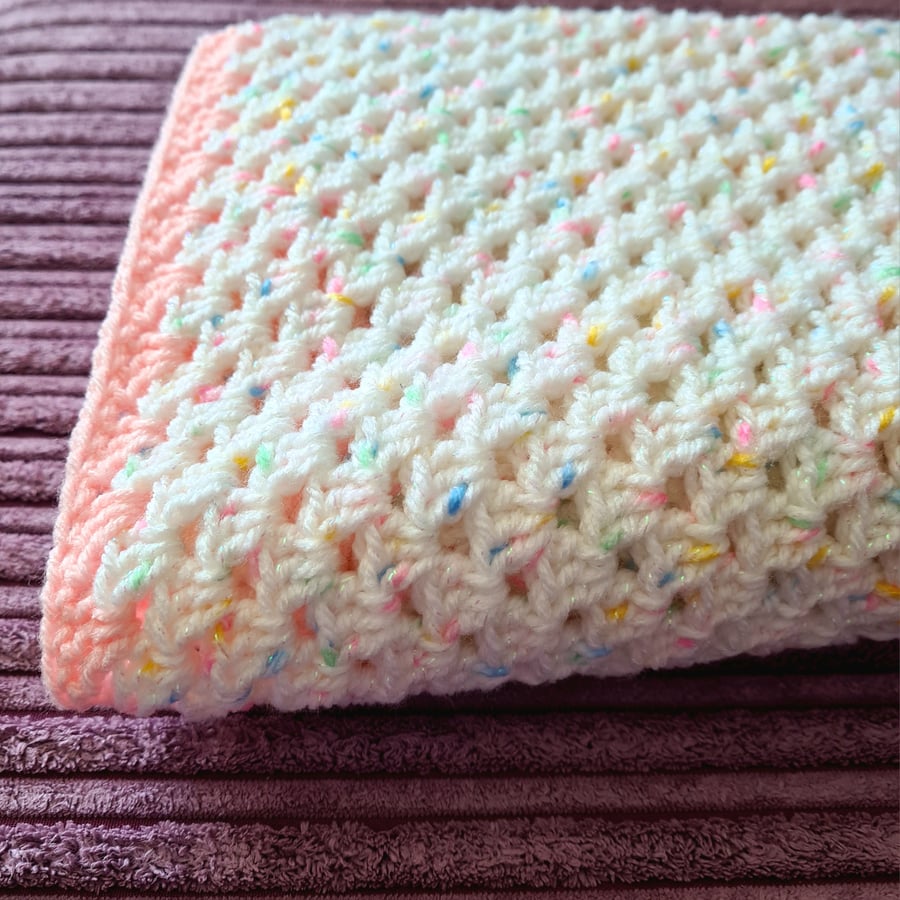 Crochet baby blanket, white granny square crochet blanket
