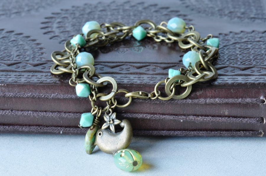 Ladybird Dreams Aqua & Antique Gold Bracelet