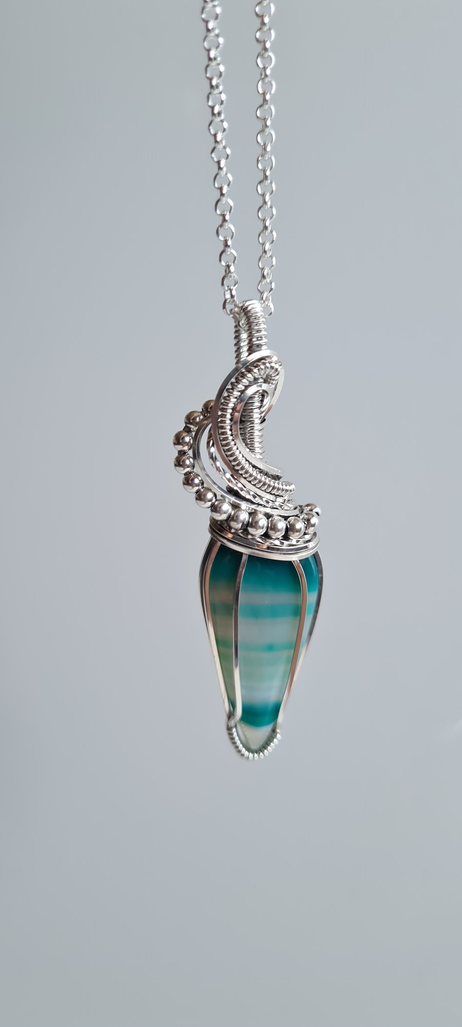 Elegant 925 Silver & Green Botswana Agate Necklace Pendant with Silver Chain
