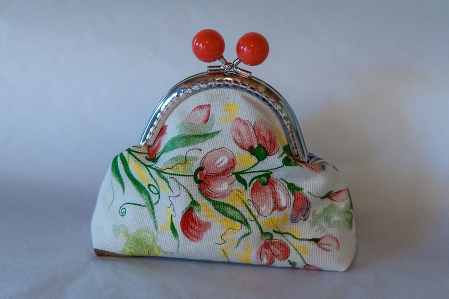 One of a Kind Kiss Lock Fastening Coin Purse made from Upcycled fabric