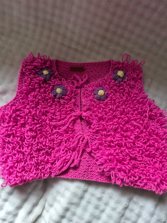 Beautiful handknit loopy girls waistcoat boho style