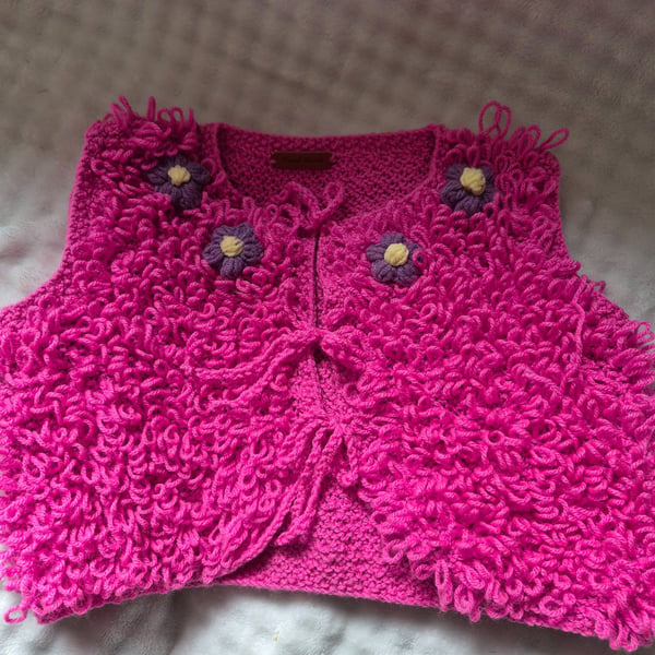 Beautiful handknit loopy girls waistcoat boho style