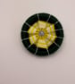 Handmade Dorset Button Flower Brooch Pin - Green Yellow White & Silver