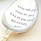 Big tablespoon, wassail, hand stamped vintage Christmas serving spoon