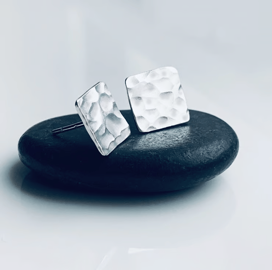 STERLING SILVER square stud earrings Handmade Urban Jewellery
