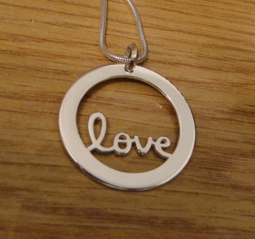 Silver Love pendant and chain   Sterling silver  gift  Valentine 