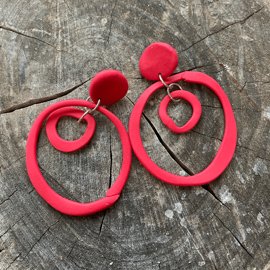 wonky colourful hoop earrings, polymer clay hoop earrings, circle earrings