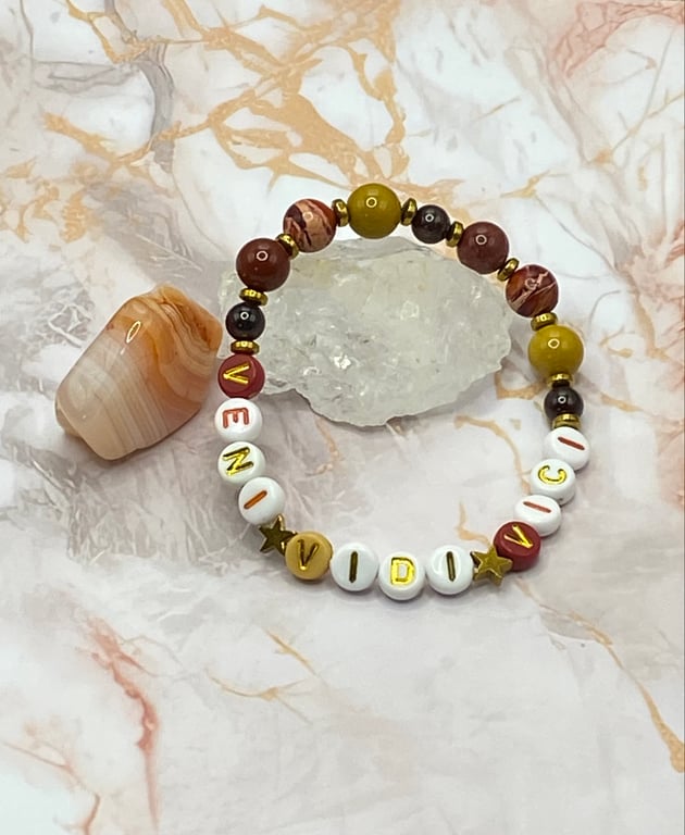 'Veni, Vidi, Vici' stretchy bracelet with garnet, mookaite and red terra jasper 