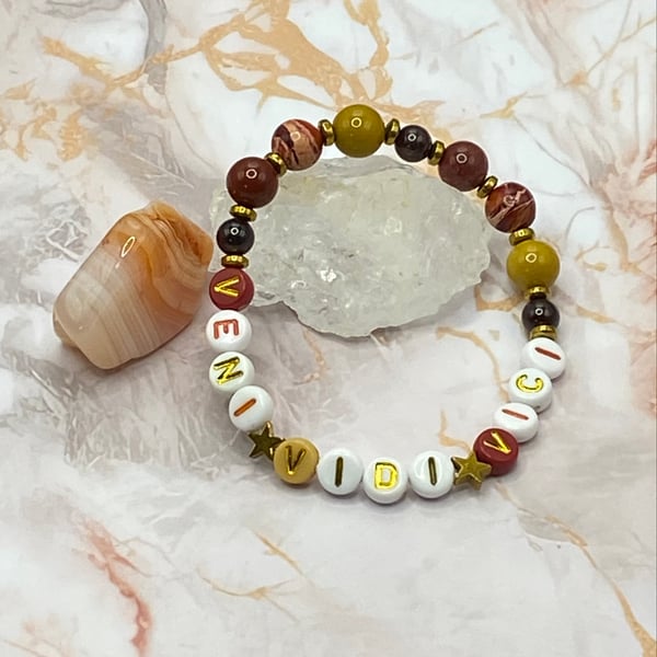 'Veni, Vidi, Vici' stretchy bracelet with garnet, mookaite and red terra jasper 