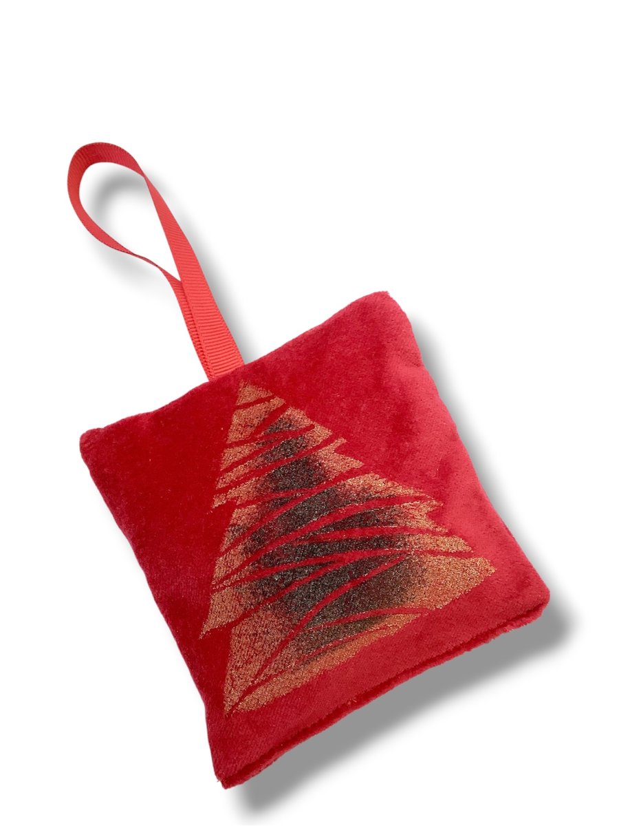 Velvet Lavender Sachet, Hand Printed Lavender Bag, Christmas Tree Ornament 