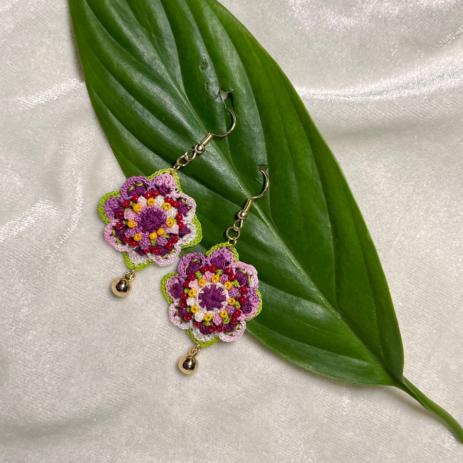 Micro Crochet Mandala Earrings- Boho Chic Handmade Jewelry 
