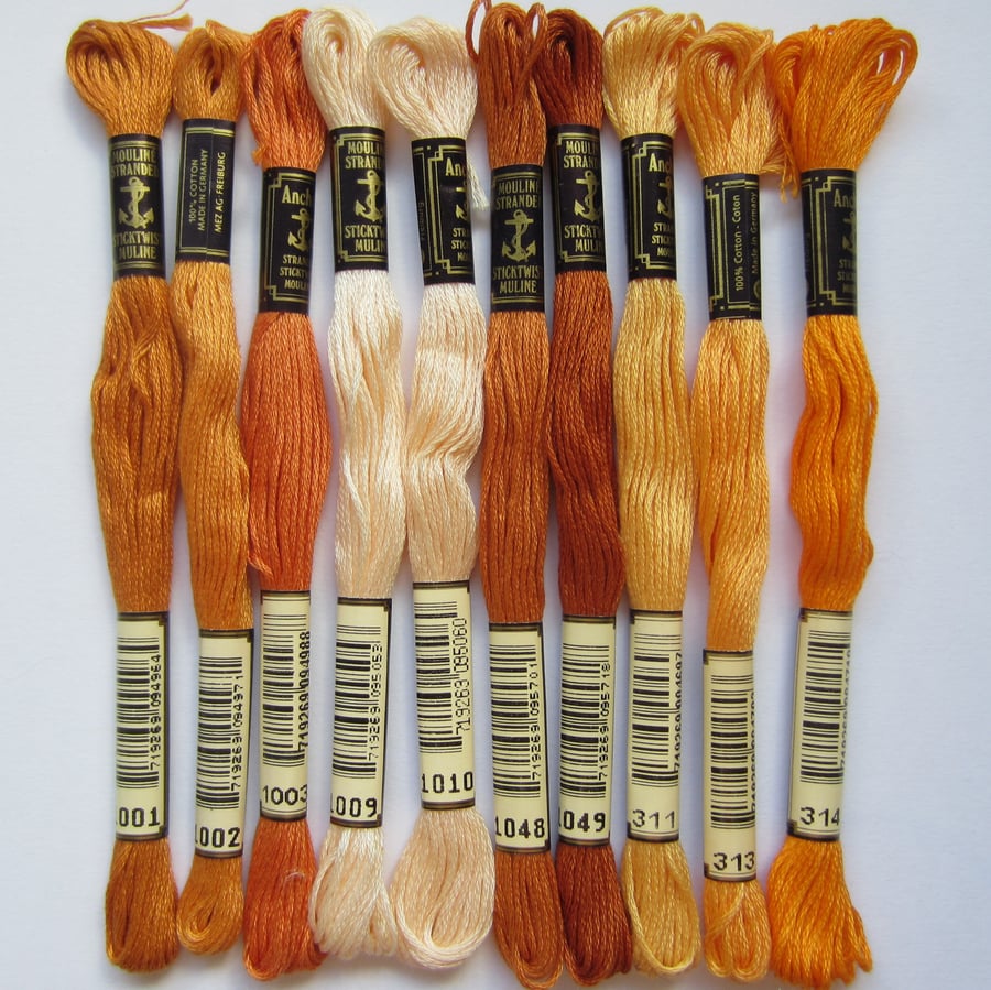 10 Skeins of Anchor Embroidery Threads - Autumn Colours