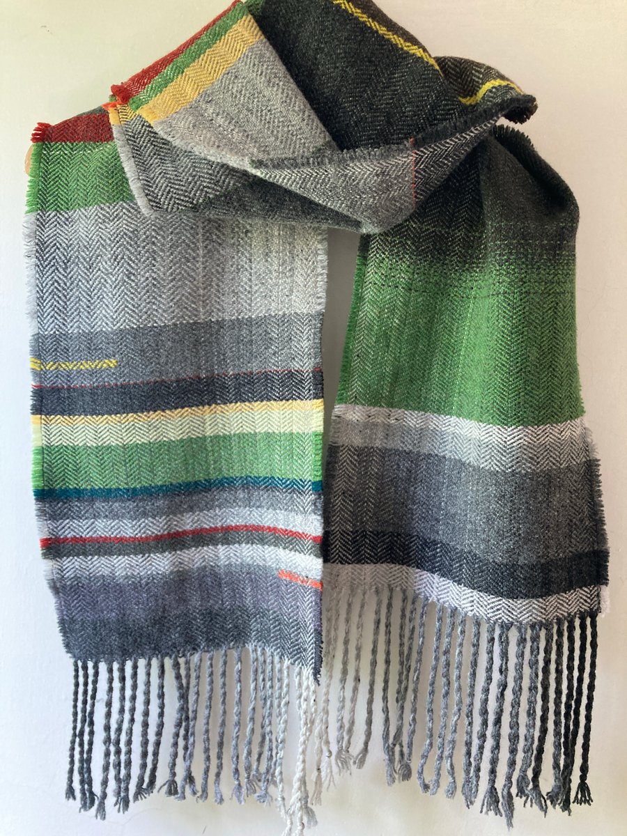 Ecclesall Woods Handwoven Herringbone Lambswool Scarf, Green