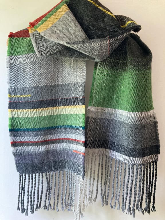 Ecclesall Woods Handwoven Herringbone Lambswool Scarf, Green