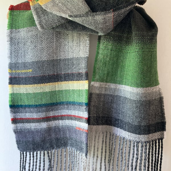 Ecclesall Woods Handwoven Herringbone Lambswool Scarf, Green