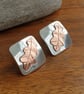 Oak leaf earrings, Silver and copper studs, Diamond shape - Image 3