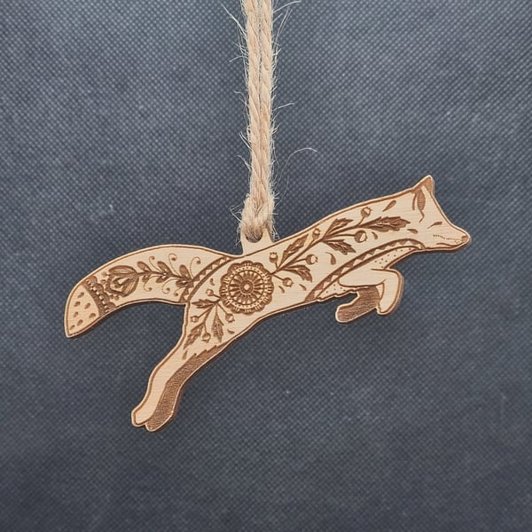 Folk art Fox, wooden decoration, laser etched.