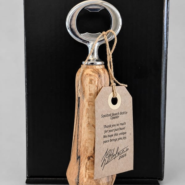 Handcrafted spalted beech bottle opener