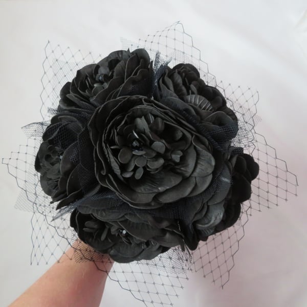 Large Black Peony Flower Gothic Bridal Posy Bouquet 