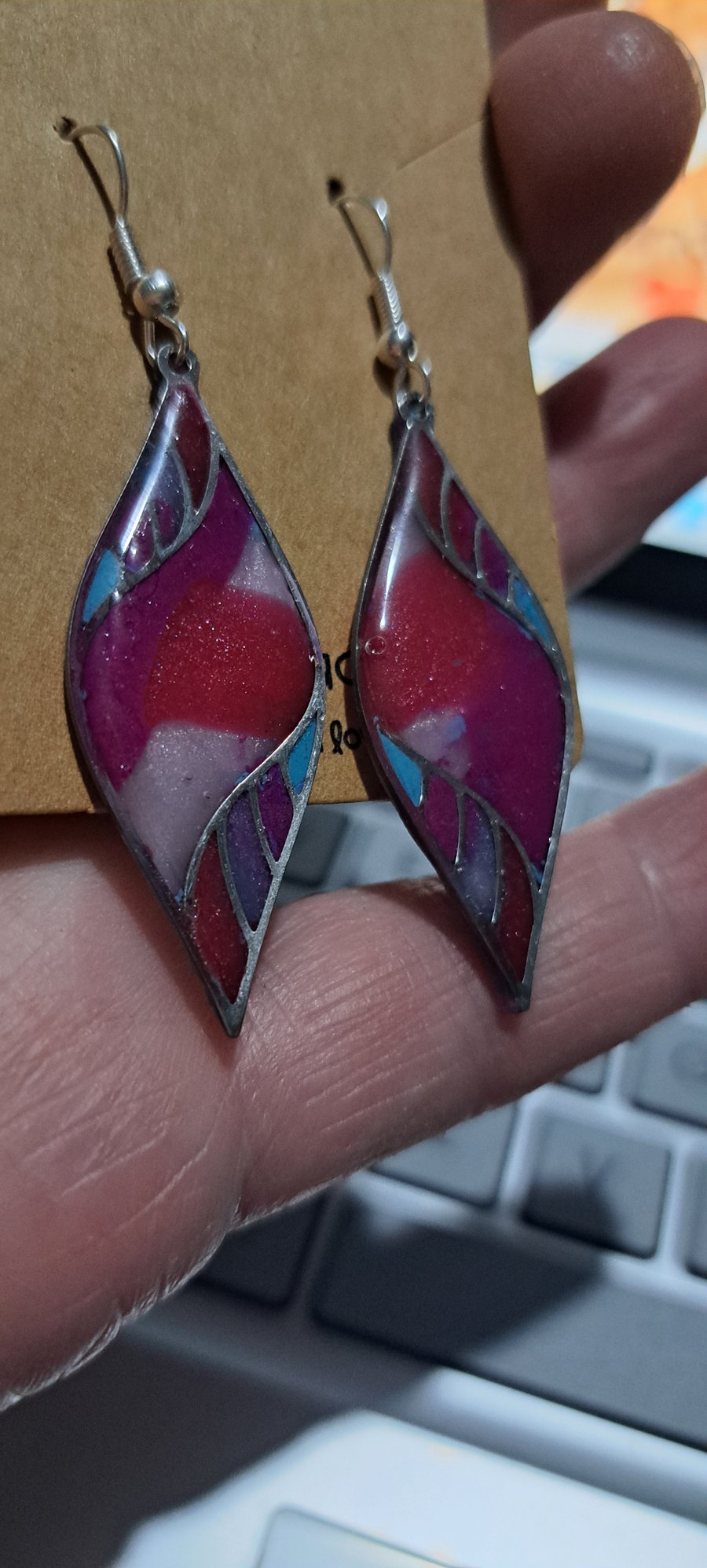 Beautiful pair of polymer clay and bezel earrings multicoloured