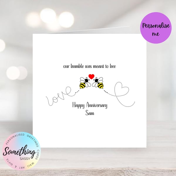 Bee Anniversary Card - Personalised, funny and cute Bee card